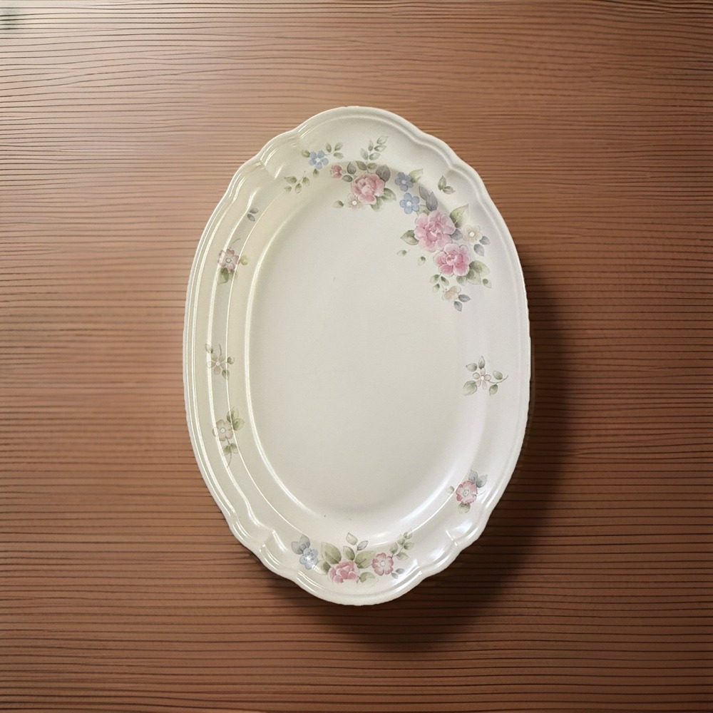 Pfaltzgraff Tea Rose Large Oval Serving Platter Pink Floral Vintage Stoneware